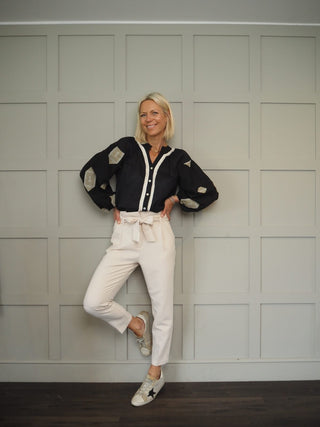 Cassie Blouse Embroidered with Fringing - Off White