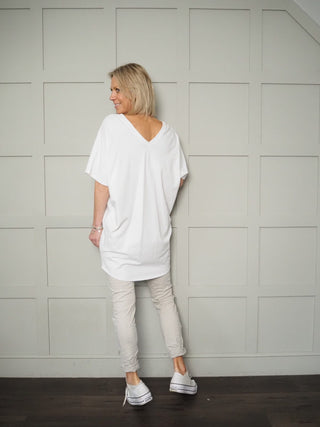 Curti V Neck Longline Top - Off White