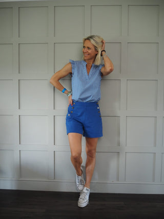 Artie Button Front Shorts - Royal Blue