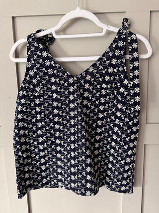 Rachida Floral Tie Shoulder Top - Navy Blue