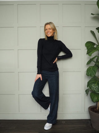 Lola Ribbed Polo Neck - Pink, Turquoise and Winter White