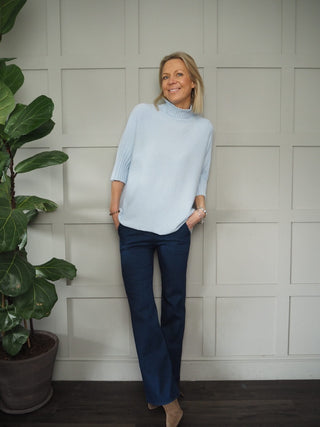 Briar Boot Cut Denim Look Trousers, with Stretch - Blue