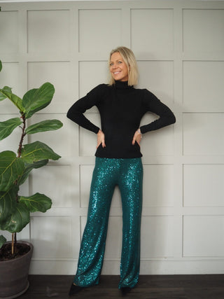 Festival Party Wide Leg Sequin Trousers - Green