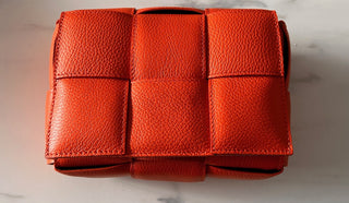 Jerry Leather Square Woven Design Bag with Gold Clasp Fastening - Black, Blue, Orange and Taupe