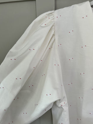 Pops V-Neck Blouse with Balloon Sleeves - Off White