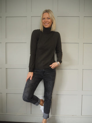 Cashmere Super Soft Polo Neck with Button Detail by Brodie - Grey