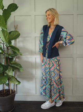 Lucinda Soft Cotton Waistcoat, Super Versatile &amp; No Fastening - Ecru, Navy Blue