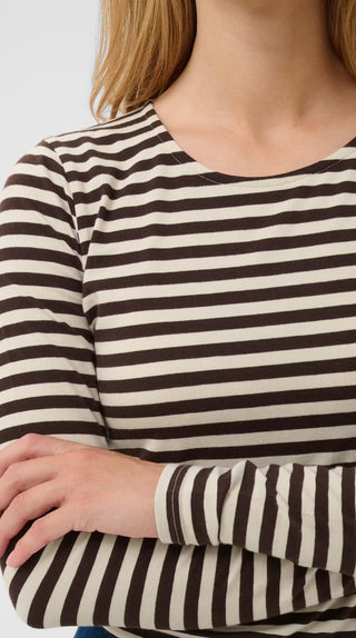 Nemajas Long Sleeve Stripe T Shirt - Ecru/Mole, Grey/Navy
