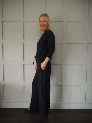 Martina Trousers - Navy with Contrasting Navy Satin Side Stripe