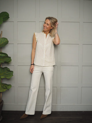 JayJay Sleeveless Blouse - Off White/Khaki Green