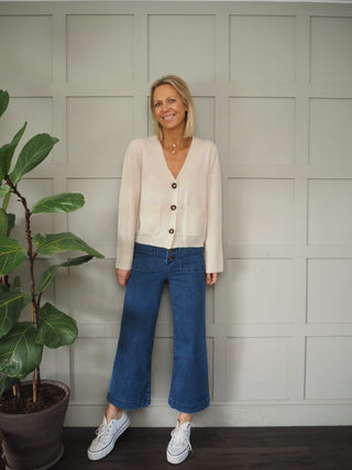 Cashmere Cardigan by Brodie with Crochet Back - Navy Blue