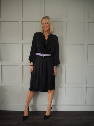 Damson Dress with Ruffles - Black