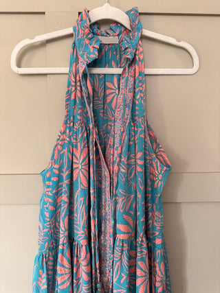 Daisy Silk Mix Maxi Dress - Blue/Pink/Gold
