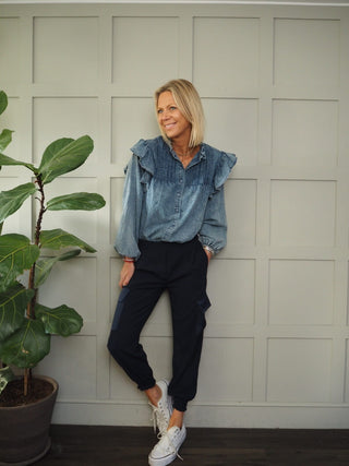 Eugenie Frilly Denim Shirt - Blue