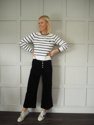 Atlanta Wide Leg, Cropped, Mid-Rise Corduroy Trousers - Camel