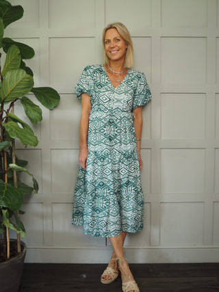 Liberty Dress - Beige, Blue, Green