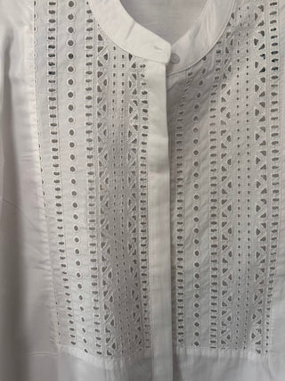 Aggie Cotton Blouse with Broderie Anglaise Detail - Navy Blue