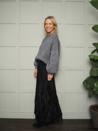 Houla Round Neck Jumper with Ribbing Detail - Black, Ecru and Khaki