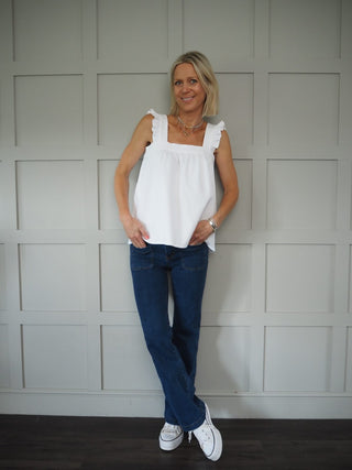 Cressida 'Waffle' Top with Ruffle Detail - White