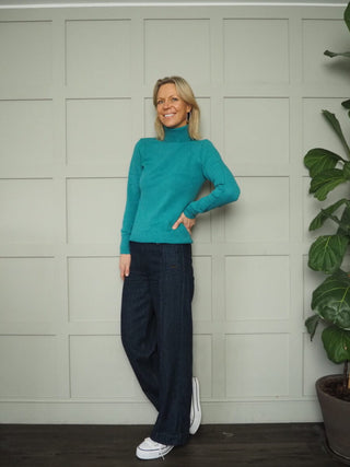 Lola Ribbed Polo Neck - Pink, Turquoise and Winter White