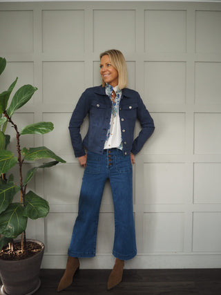 Indigo Lightweight Cotton Jacket with Button Fastening &amp; Pockets - Coral