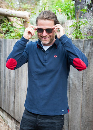 Men’s Cotton Polo Jumper - Navy Blue with Logo