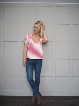 Sophia Short Sleeved Top by Grace &amp; Mila - Cream/Yellow Stripe