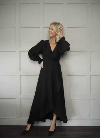 Taisy Maxi Dress with Wrapover Skirt by Frnch - Black