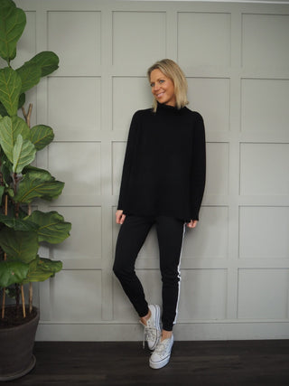 May Trousers - Black with White Side Stripe