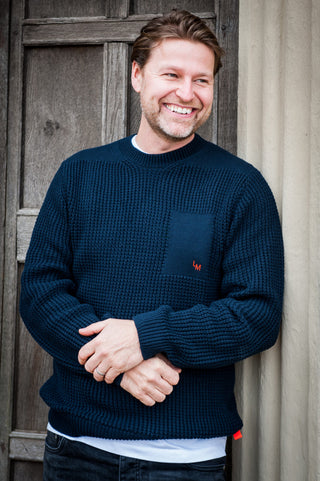 Men's Madari Chunky Knit Cotton Jumper by Loreak Median - Navy Blue