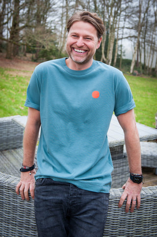 Men's Arima Cotton T-Shirt by Loreak Mendian - Atlantic Blue with Logo