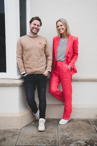 Men's Aino Dot Round Neck Cotton Jumper - Navy Blue with Logo