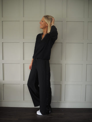 Martina Trousers - Navy with Contrasting Navy Satin Side Stripe