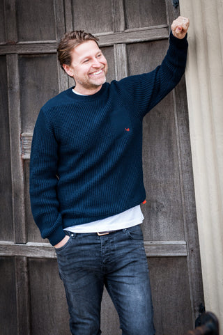 Men's Madari Chunky Knit Cotton Jumper by Loreak Median - Navy Blue