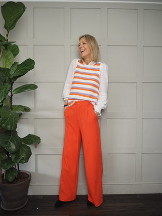 Cassis Crochet, Striped Tank Top by Frnch - Off White/Orange/Lilac