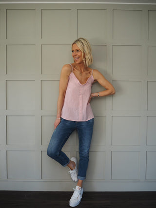 Virginia Camisole Top - Blue/White Gingham Seersucker