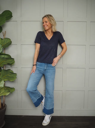 Pillar High Rise, Wide Leg Cropped Jeans with Raw Hem - Light Blue