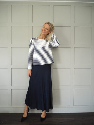 Cinnamon T-Shirt with Enamel Buttons - Navy/Off White Stripes