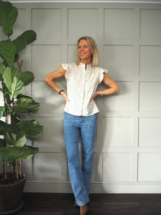 Axelle Short Cap Sleeved Floral Blouse - Cream