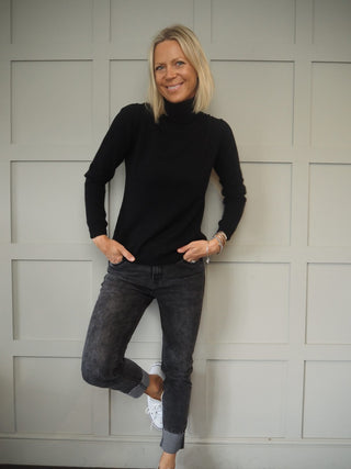 Cashmere Super Soft Polo Neck with Button Detail by Brodie - Grey