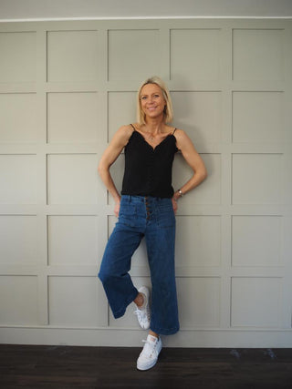 Gem Camisole with Ruffle Detail - Navy Blue