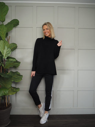 Black Joggers with White Side Stripe