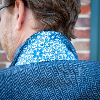 Men’s Jude Herringbone Wool Blazer with Hand Block Printed Lining - Navy/Grey