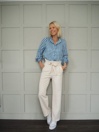 Florentine Checked Blouse by Frnch - Off White/Sand