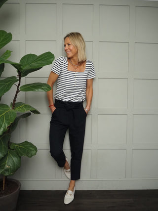 Flo Short Sleeved T Shirt - Navy/Off White Stripes