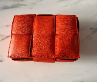 Jerry Leather Square Woven Design Bag with Gold Clasp Fastening - Black, Blue, Orange and Taupe