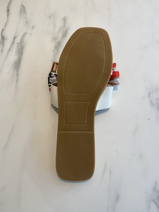 Sandals White Faux Leather with Red and White Satin Bow