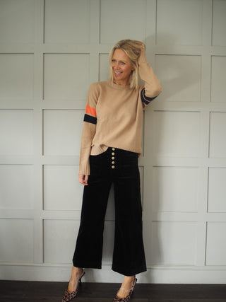 Atlanta Wide Leg, Cropped, Mid-Rise Corduroy Trousers - Camel