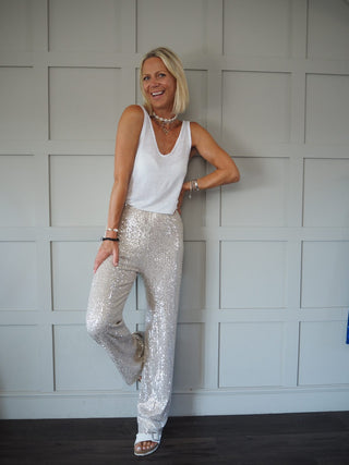 Festival Party Wide Leg Sequin Trousers - Champagne