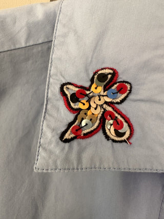 Maxime Long Sleeve Blouse by Pom Amsterdam - Light Blue, White